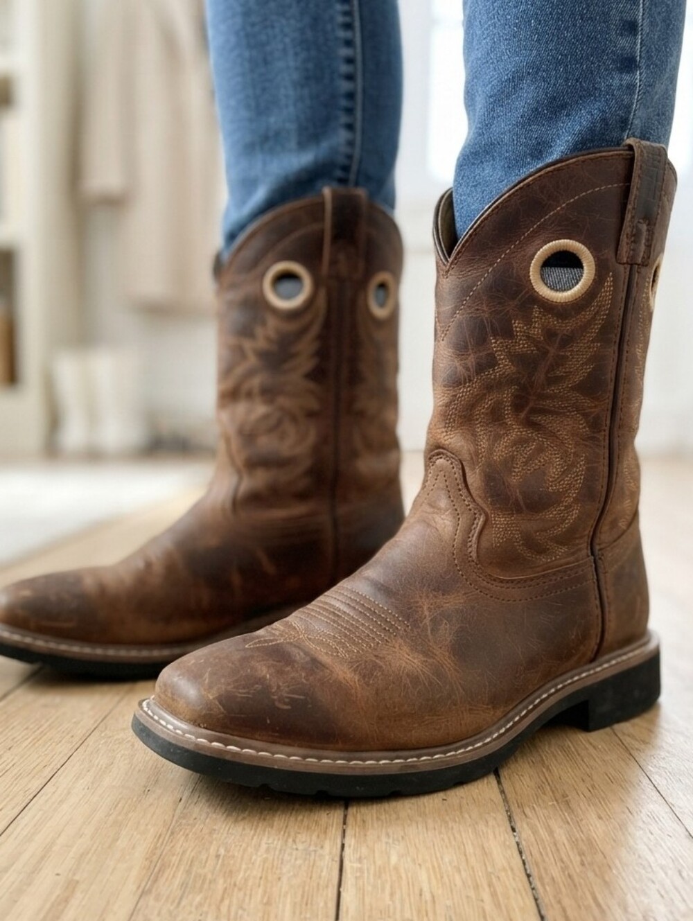 Dan Post Square Toe Western Boots Brown Leather Country Distressed Youth Size 4D
